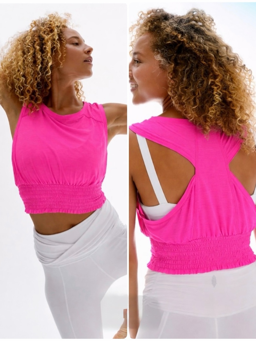 Free People Movement Hot Pink Say My Name Smock Tank Crop Top